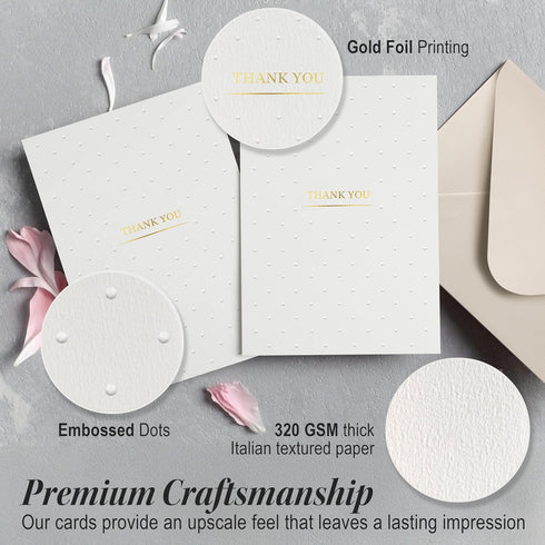 RUN2PRINT Pack 100 Luxury Thank You Cards with Envelopes & Gold Foil Stickers - Bulk of Elegant Blank Notes