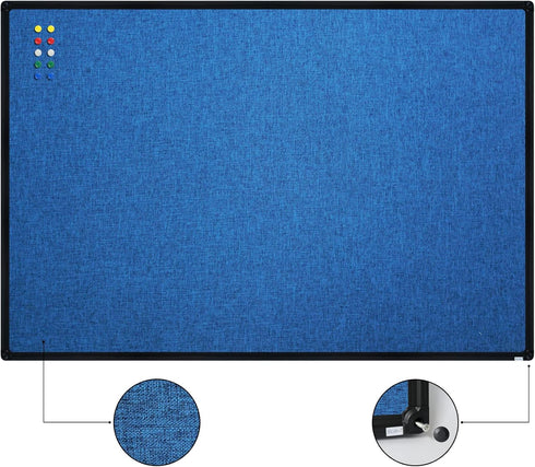 JILoffice Cork Linen Bulletin Board 36 X 24 Inch (Blue), Black Aluminum Frame Wall Mounted Memo Pin Board for Office