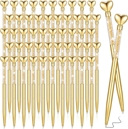 Jetec 50 Pcs Heart Shaped Ballpoint Pens Bulk, Valentine's Day Gifts, Wedding Glitter Retractable Metal Pens, Black