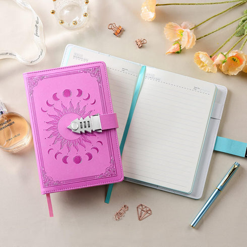 Women,A5 224 8.5" 5.9" ZXHQ Journal with Lock for Girls Pages Lock Diary, Colorful Edge, Refillable, Leather Hardcover