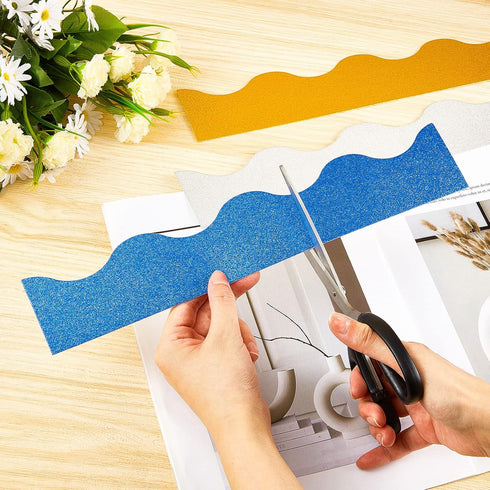 Crtiin 55.8 Feet Shiny Scalloped Bulletin Board Border Decorative Eid Trim Poster Borders for Classroom Decoration