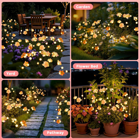 PEVOROS (2 Pack) Solar Garden Lights, Warm White LED Swaying Solar Flowers Light for Outside, Waterproof Garden Decor