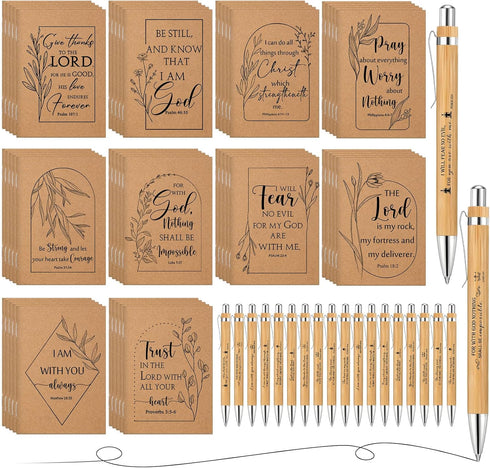 Kisston 100 Pcs Christian Gift Bulk, Bible Verse Notebooks, Inspirational Bamboo Pens, Sunday School Favors