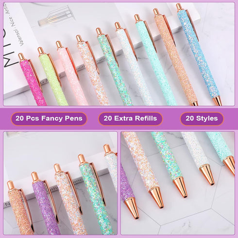 Handepo 20 Pcs Christmas Glitter Retractable Click Ball Pens - 1.0mm Medium Point - 20 Pcs Replacement Refills