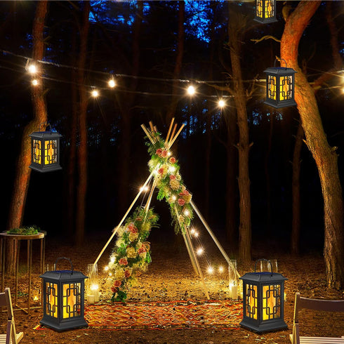 2 Pack Solar Lanterns Outdoor Waterproof, Hanging Solar Lights for Outside Black Hanging Solar Powered Lantern