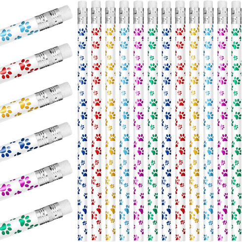 Chinco Paw Print Pencils, Dog Paw Pencils with Erasers for Kids, 36 Pieces in 6 Colors