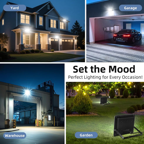 50W Outdoor,8000LM Light,IP66 6.5FT Cord,6500K Garage,Garden,2 Pack Flood Lights Bright LED Work Waterproof Security