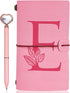 Personalized Pink Initial Leather Journal Gift, Heart Diamond Pen Set, Travel Notebook Diary, Refillable Notepads