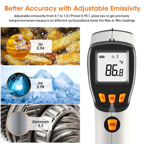Infrared Thermometer, Laser Temperature Gun for Cooking, Non Contact Temp Gauge -58 to 788?, Not for Human