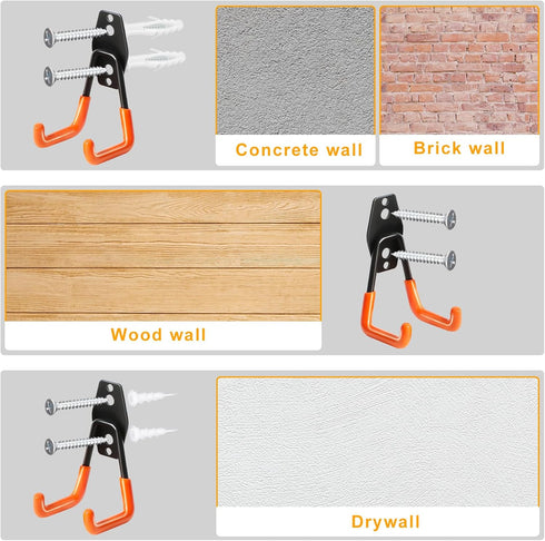 KURUI Heavy Duty Garage Hooks, 2 Pack Small Wall Mount Storage Hooks for Ladder, Tool