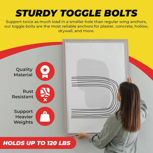 QUALIHOME Spring Toggle Bolt Anchors - Heavy Duty Wall Anchors for Hanging Items w/Hollow Walls & More - Stainless Steel Hollow Wall Anchor for Frames, Shelves, Mirrors & More, 10 Pack (1/4" x 6")