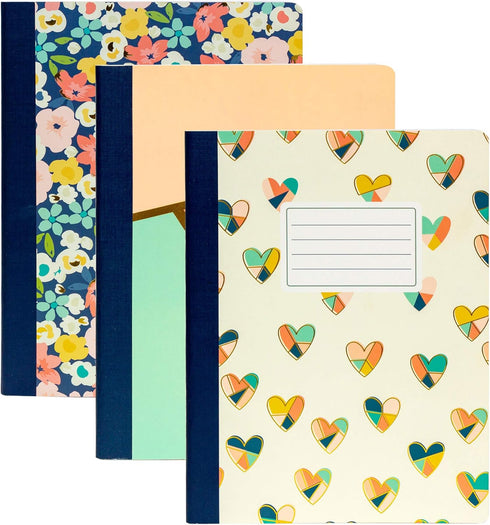 Pukka Pad, Carpe Diem Composition Notebooks - 3 Pack of Journals Featuring 140 Pages of College Ruled 80GSM Paper with