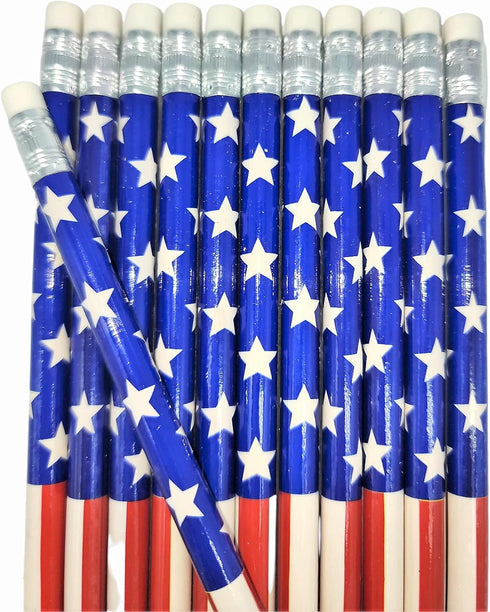 Vintage Look American US Flag #2 Lead Wooden 7.5" Pencils (Patriotic USA) Party Favor Stationery Printed Bones (36) by Zugar Land