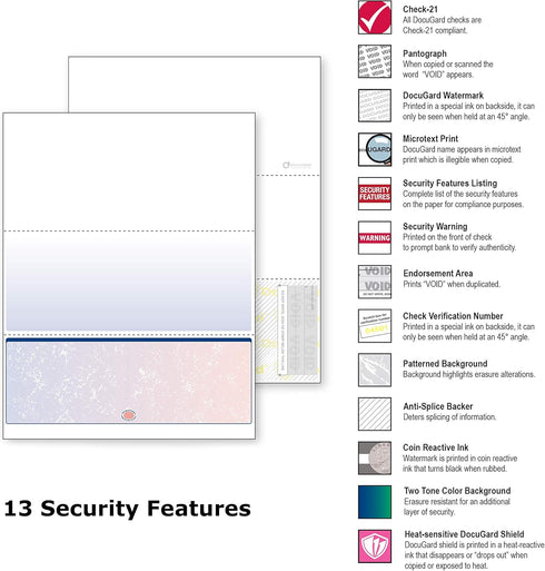DocuGard Blue/Red Prismatic Bottom Check - 8.5 x 11 Inches, 24 lb, 500 Sheets, 1 Check Per Sheet