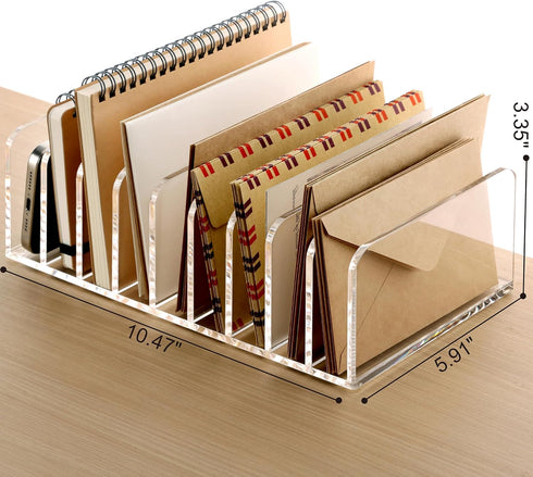 SANRUI Clear Desk Mail Organizer, 9 Compartments Acrylic Document Sorter, Multifunction Letter Folder Racks for Office