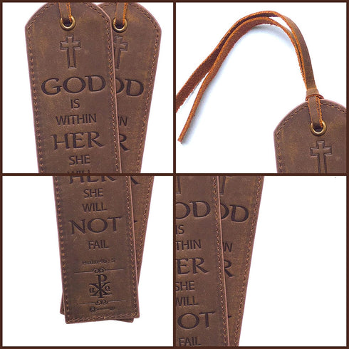 Leather Bible Bookmarks - 2 Christian Bookmarks with Inspirational Verse | Psalm 46:5 | Perfect Gifts