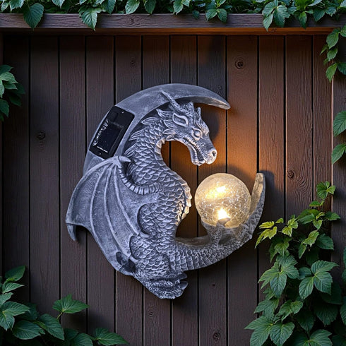 memeyou Dragon Tree Hugger Solar Magic Orb Garden Statue Dragon Solar LED Lights Decor Sun Moom for Your Patio Balcony