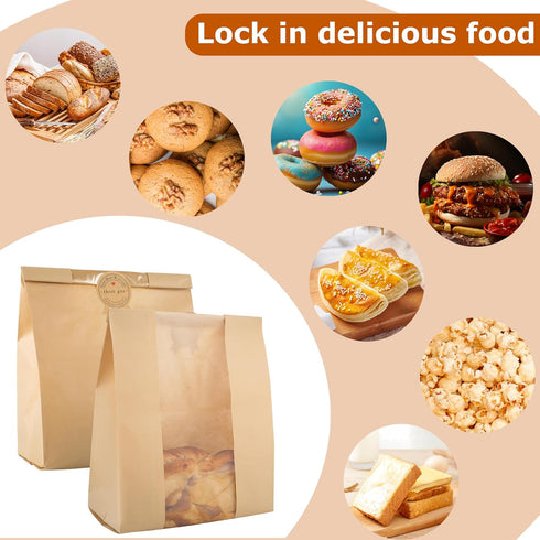 50 Bags.(13.7x8.2x3.7 in),Packaging Bakers.Package 60 Pcs Bread Bags for Homemade Bread With Window Sourdough Paper