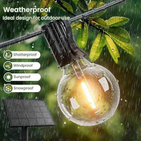 30 G40 Dimmable Bulbs, Svater Solar Outdoor String Lights FT, Patio Lights Shatterproof Vintage Edison Solar Powered