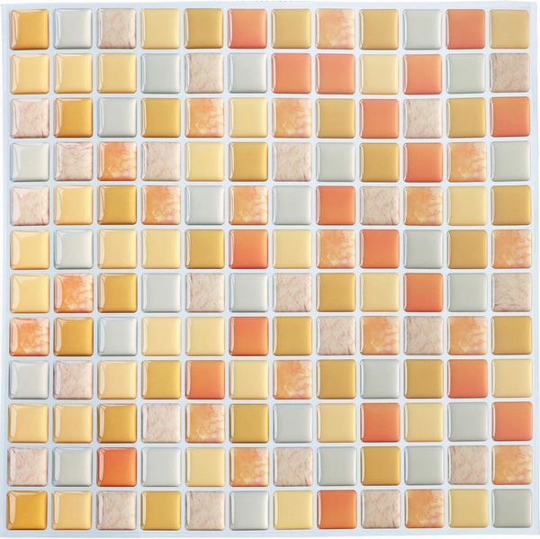 Yoillione 3D Mosaic Tile Sticker - Removable Wallpaper Tile, Yellow PVC Square Decorative Vinyl Tile Decals, 4 Sheets