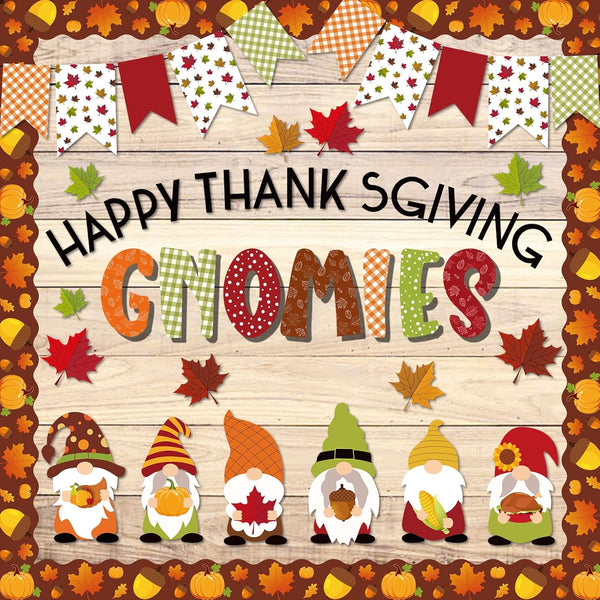 Whaline 66 Pcs Fall Bulletin Board Kit, Happy Thanksgiving Set with Gnome Maple Leaves Decoration for Classroom Decor