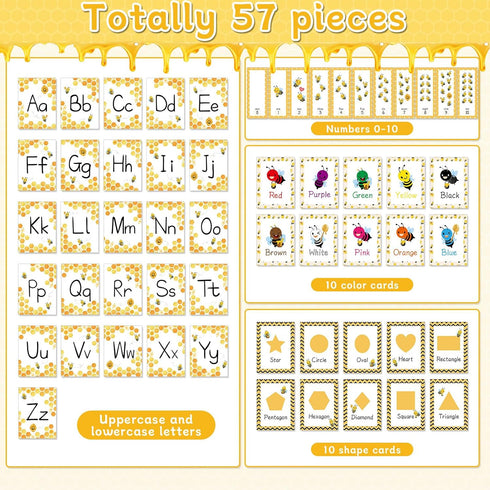 Bee Theme Bulletin Board Decoration, Educational Cards for Toddlers, Honeycomb Flash Cards for Preschool