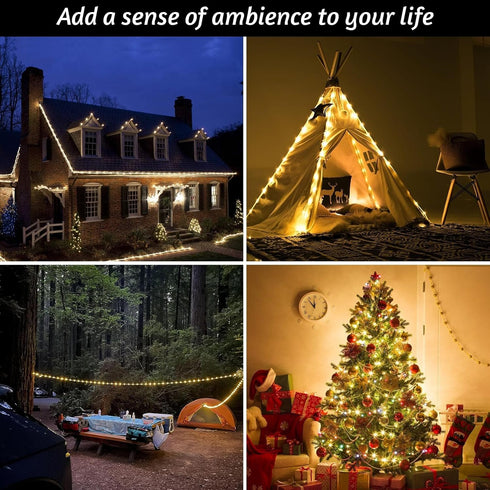 Janhaley 32.8ft 8 2 1 Camping String Lights, Portable Outdoor String Lights with Lighting Modes, Qucick Storage