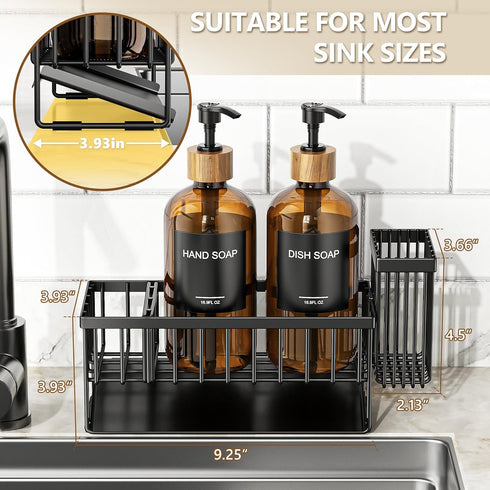 Set 2 Pack 16.9oz Set Cisily Kitchen Dish Soap Dispenser with Amber Glass Bottle and Sponge Holder, Dish Soap