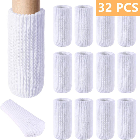 32 Set, PCs Furniture Leg Socks - High Elastic Knitted Chair Leg Floor Protectors, Thickening White Chair Leg Covers