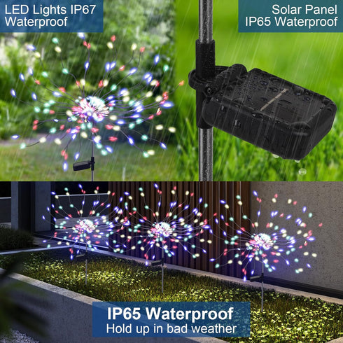 2 Pack 175 LED Solar Firework Lights, Waterproof 4th of July Decorations for Outdoor Landscape Path Lights