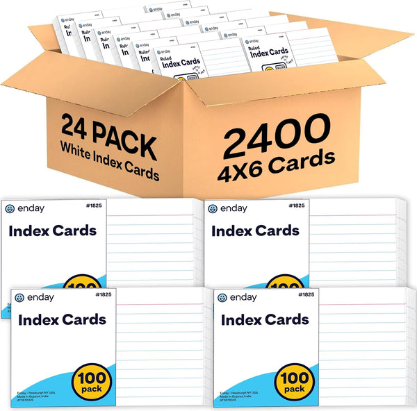 Index Cards 4x6 Bulk, (2400 Cards), Notecards 4x6 lined, Blank on Back,