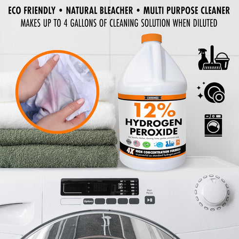 Hydrogen Peroxide 12 Percent Food Grade, 4X Concentrated Solution, 1 Gallon for Home & Kitchen Cleaning