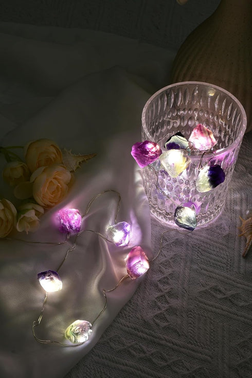 6.5 20 Nature Colorful Fluorite Crystal String Lights FT LED Powered by AA Batteries(not Included), Gift for Women Men