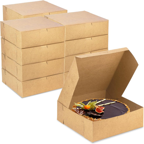 Fit Meal Prep 10 Pack Pastry Boxes 9x9x3 Kraft Bakery Box for Cookies, Baked Goods, Cake, Cupcake