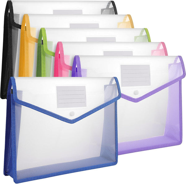 Plastic File Folders, 6 Pack Expanding Document Folder, Waterproof Plastic Envelope Folders, Large Transparent Pouch
