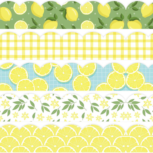 Whaline 69 Feet Summer Lemon Bulletin Board Borders with Self-Adhesive Trim in 5 Designs for Classroom Decorations