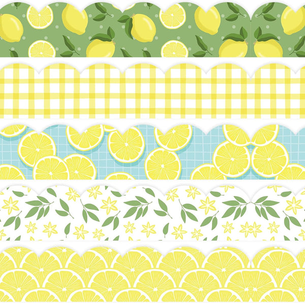 Whaline 69 Feet Summer Lemon Bulletin Board Borders with Self-Adhesive Trim in 5 Designs for Classroom Decorations