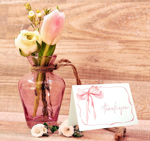 OIPKKUI 30Pack Pink Bow Thank You Cards with Envelopes Gold Foil Stickers Bow Blank Note Card Watercolor Greeting Card