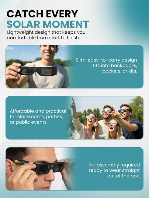 12312-2 1 Pack SPORTS WORLD VISION Solar Eclipse Glasses, ISO & CE Certified, Perfect Paper Glasses, Safe Shades