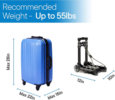 RMS Folding Luggage Cart - Lightweight Aluminum Collapsible Dolly for Travel, Moving, Office Use