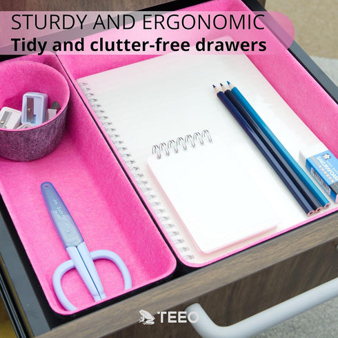 Pack of 7 Pink Desktop Storage Drawers - Makeup Organizer and Office Drawer Organizer Tray for Home Desk