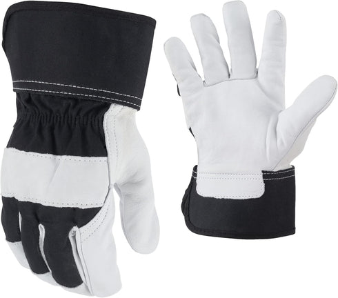Enhanced Comfort Work Gloves with Goatskin Leather Palms for Men and Women, X-Large, Black and White