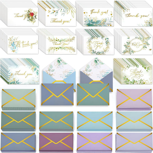 Comkrivy 200 Pcs Luxurious Gold Thank You Cards with Envelopes Bulk, 10 Patterns