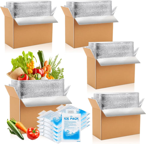 Honoson 4 Pcs Thermal Insulated Shipping Boxes for Frozen Food with Ice Pack