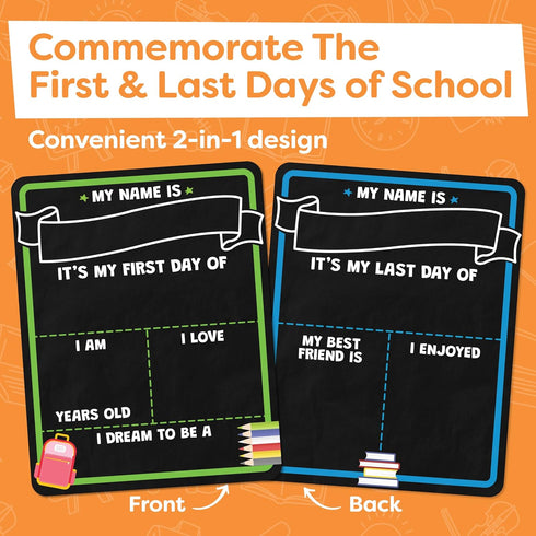 First Day of School Sign Board with Liquid Chalk Markers, 14”x11” Double-Sided & Reusable Back to School Board
