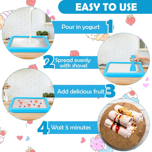 1+2PCS 2 Frozen Instant Ice Cream Maker, Food Grade Rolled Ice Cream Maker Machine with Shovel, Instant Cold Plate