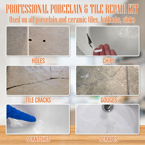 Porcelain Repair Kit White, High-Gloss Chipped Sink & Tile Repair Kit for Sinks, Tiles, and Toilet Cracks