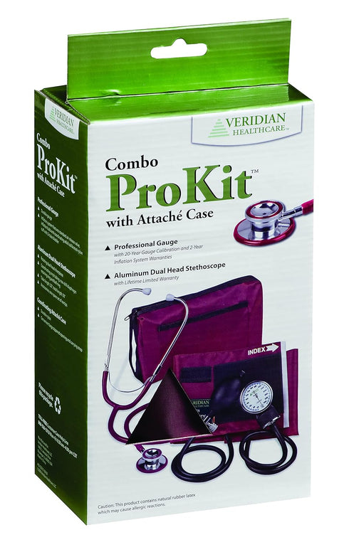ProKit Aneroid Sphygmomanometer with Dual-Head Scope, Adult, Burgundy