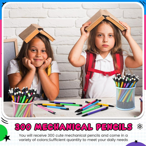 Colarr 300 Pieces Mechanical Pencils - 0.7 mm with Eraser, Colored Inkless Pencils for Kids, School, and Art
