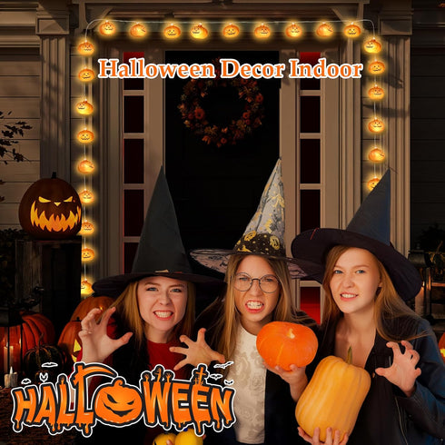 Lights,20FT 40 8 Halloween LEDs Holiday String Lights for Indoor Outdoor Decor,Battery Operated Mode Waterproof Pumpkin